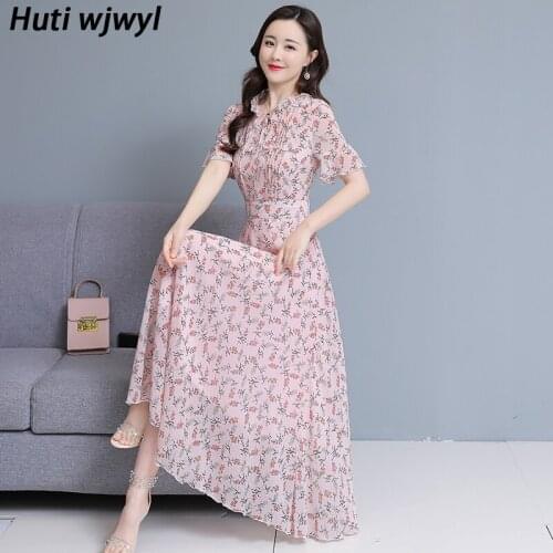 3XL Plus Size Vintage long Dress Elegant Women Bodycon Party Vestido 2021 Spring Summer Vacation Floral Chiffon Beach Maxi Dress