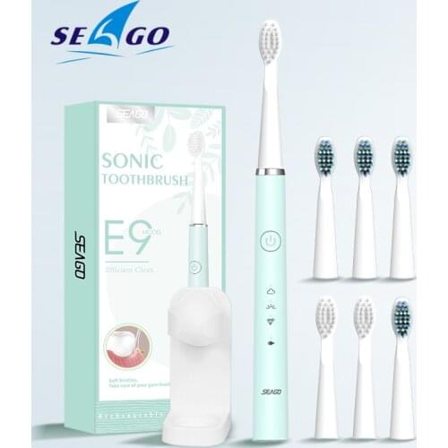 SEAGO Sonic Toothbrush Waterproof Electric Toothbrush for Adults Smart Timer Brushes 5 Cleaning Modes Tooth Brush with 6 Nozzles