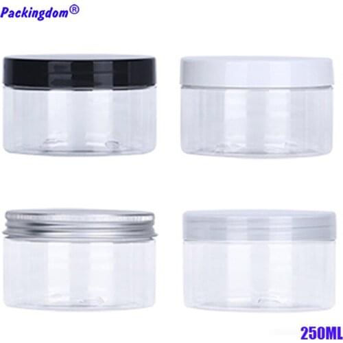 10pcs 250g Portable Clear Empty Plastic Jar For Mask Bottle Empty Cream Jars Containers for Cosmetic Beads Storage Box White Cap