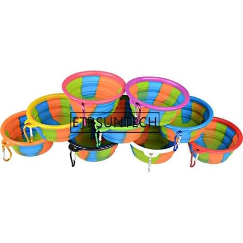100pcs Camouflage Pet Bowl Silicone Collapsible Folding Puppy Dog Bowl With Carabiner Portable Travel Food Water Feeding