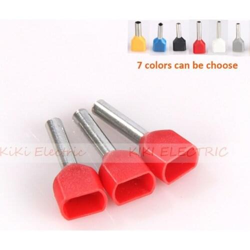 1000pcs/lot TE0508 Copper Crewel Tube Insulating Terminal 2*0.5mm2 Condutor Dual wire Cord End Terminals Copper Connectors