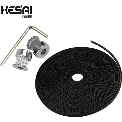 2pcs GT2 16teeth 16 Teeth Bore 5mm Timing Alumium Pulley + 2Meters Rubber GT2-6mm Open Timing Belt Width 6mm for 3D Printer