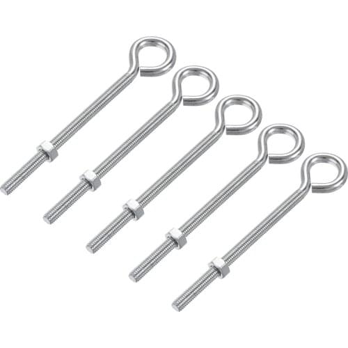Uxcell M6x90mm Eye Hooks Screws Bolts Kit Carbon Steel Hanger Eyelet Hooks Screw 5 Pcs