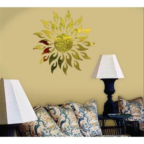 DIY Promotion Hot Sun Mirror Ring Acrylic Wall Stickers Modern Design 3d Interior Decoration Living Room Watches Home Decor