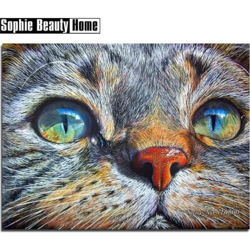 DIY Diamond Painting Cross Stitch Diamond Mosaic Needlework Crafts Animal Blue Eye Cat Full Diamond Embroidery Home Decor 187017