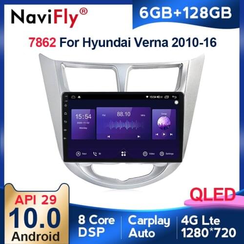 QLED 1280*720 Android 10.0 Car Radio Navigation GPS Player For Hyundai Solaris 1 2010 - 2016 Octa Core 6GB+128GB No 2 Din DVD
