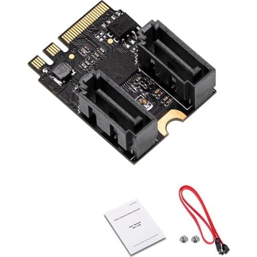 IOCREST M.2 NGFF to Sata3 Adapter Card A-Key + E-Key to 2 Ports SATA 6Gb/S Free Driver PCIe 3.0 Bus for Wifi SSD HDD PC ,Black