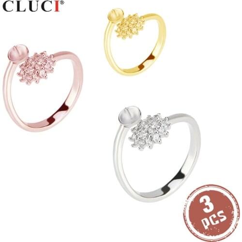 CLUCI 3pcs Silver 925 Round Open Flower Ring Women Jewelry 925 Sterling Silver Adjustable Anniversary Open Ring SR2031SB