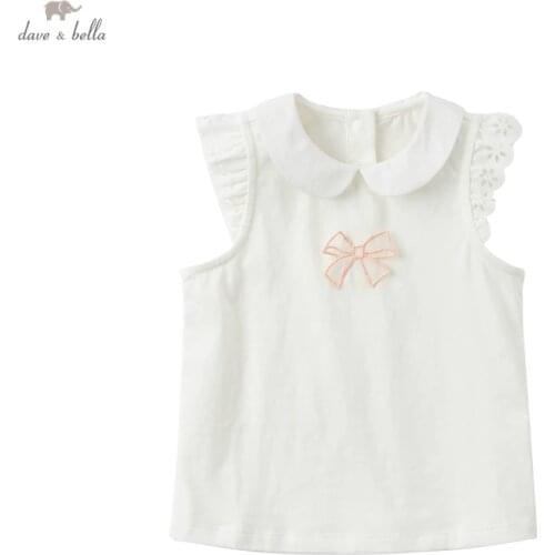 DBS17205 dave bella summer baby girls cute bow solid T-shirt children tops girl kids fashion tees