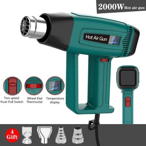 2000W Digital Display Electric Industrial Grade Heat Hot Air Gun Hair Dryer Construction Soldering Sticking Hot Air Heat Gun
