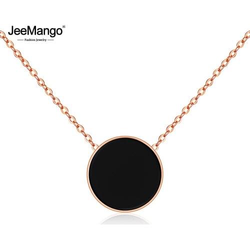 JeeMango 13MM Round Black Stainless Steel Statement Short Chokers Necklaces Clavicle Chain Rose Gold Fashion Jewelry JN17057