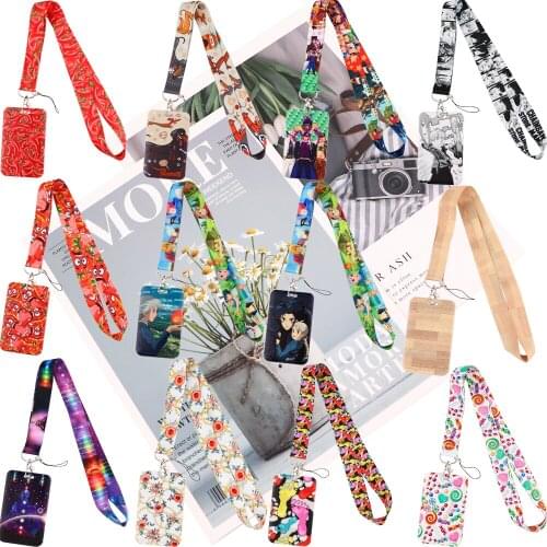 JY211 Cartoon Chili Yoga Rose Lollipop Lanyard Credit Card ID Holder Anime Chainsaw man Badge Bus Business Card Cover Badge