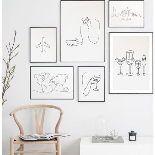 Map Line Drawing New York Picture Home Decor Nordic Canvas Painting Wall Art Travel Woman Hand Posters and Print for Living Room