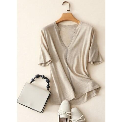 100% cashmere v neck short sleeve spring summer sweaters for women