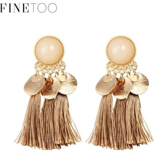 Boho Round Resin Stone Sequins Tassel Earrings for Women Fashion Ethnic Statement Drop Earrings Oorbellen Voor Vrouwen