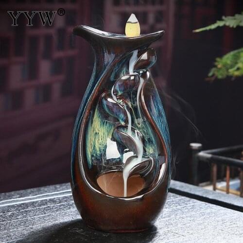 Vase Shape Burner Left And Right Source Lotus Leaf Back Flow Incense Burner Creative For Household Or Office Incense Holder