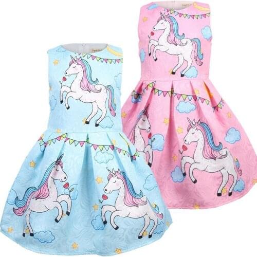 Girls Summer Princess Dress Cute Children Pink Cartoon Unicorn Clothes 2-8y Girl Tutu Gowns Dress Kids Evening Party Dress
