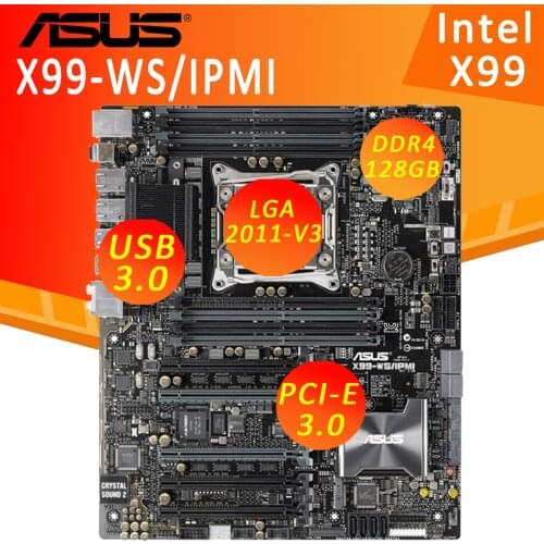 LGA 2011-V3 Asus X99-WS/IPMI Motherboard DDR4 128GB Workstation Core i7Overlocking M.2 Desktop Intel X99 Placa-Mãe LGA 2011-V3