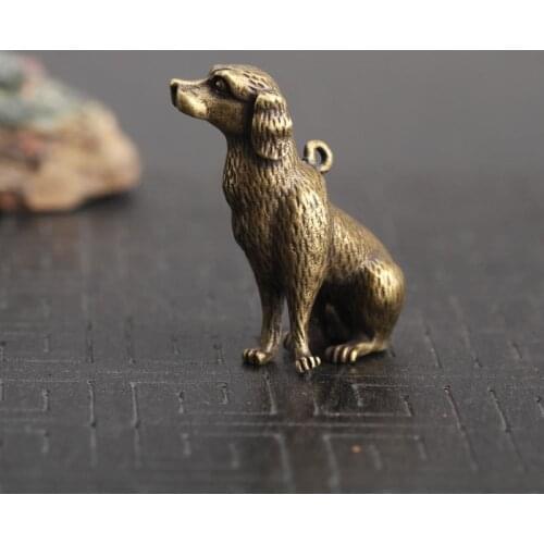 Solid Brass Cute Dog Miniatures Figurines Vintage Copper Lucky Animal Statue Ornaments Living Room Home Decorations Key Chains