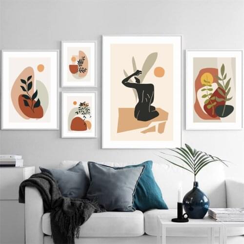 Minimalist Abstract Nude Girl Geometry Leaf Plant Nordic Poster Wall Art Print Canvas Painting Decor Pictures For Living Room