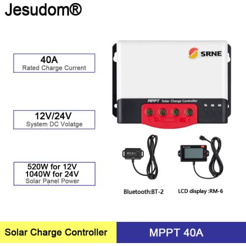 MPPT Solar Charge Controller 12V 24V Auto 40A for Lithium Batteries Solar PV Regulator Charger with BT-2 RM-6 LCD