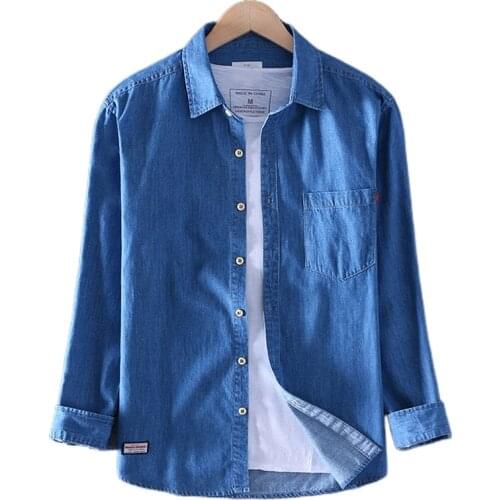 Spring and autumn new style cotton mens long-sleeved denim shirt casual bottoming all-match loose denim shirt jacket