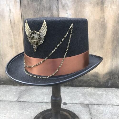 2019 New Unisex Men Women Handmade Steampunk Top Hat Stage Magic Hat Cosplay Hat Bowler Hat Size 57CM Steampunk Hat