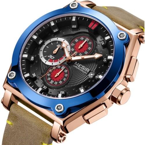 MEGIR Brand Quartz Men Watches Fashion Genuine Leather Chronograph Sports Watch Clock for Gentle Men Male Students Reloj Hombre