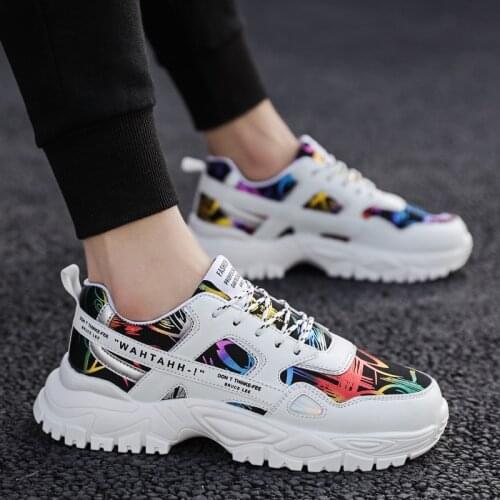 2020 Mesh PU Bright Surface Reflection White Sneakers Fashion Men Casual Shoes Trend Men Lace Up Thick Bottom Rubber Sole Shoes