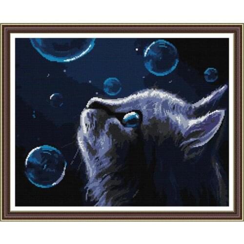 Night cat pattern printed cross-stitch set 14ct 11ct Chinese handmade DIY embroidery sewing kit modern home decoration painting