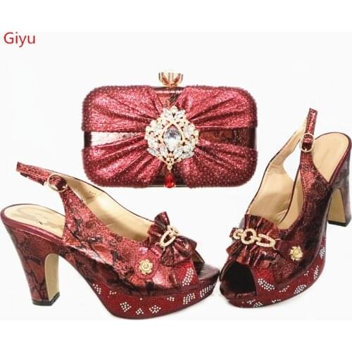 Doershow Italian Shoe and Bag Set New 2020 Women Shoes and Bag Set In Italy wine Color Italian Shoes with Matching Bags! HBK1-16