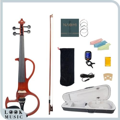 Students And Beginners Electric Violin 4/4 Solid Wood Silent Violin Ebony Fingerboard Pegs Full Size Electric Violin Set