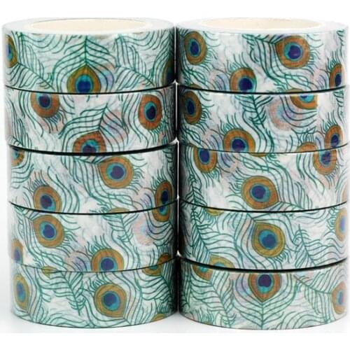 Wholesale 10pcs/lot Decor Cute Peacock feather Washi Tapes DIY Bullet journal Adhesive Masking Tapes Kawaii Papeleria