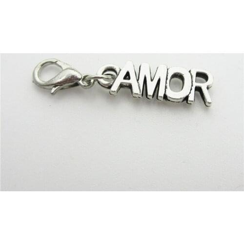 Whoselase 50pcs/lot AMOR dangle charms hanging lobster clasp charm DIY pendants bracelet jewelry accessories charms