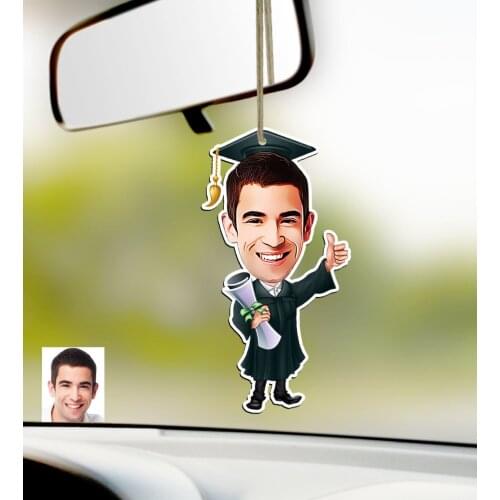 Personalized Mr Graduated Caricature Of Wood Car Rearview Mirror ornament