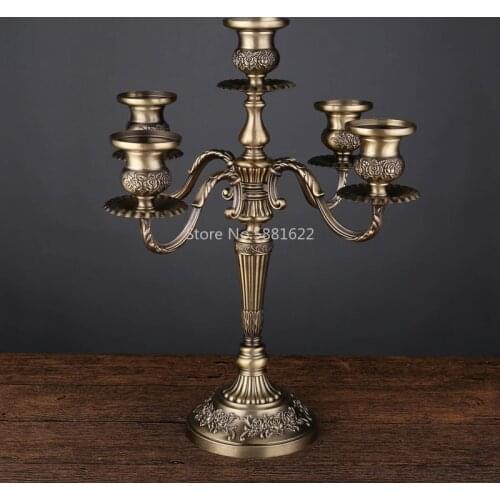 Candle Holders 3-arms/5-arms Bronze Metal Wedding Candlestick Decoration Candle Stand Light Holder for Home Decor