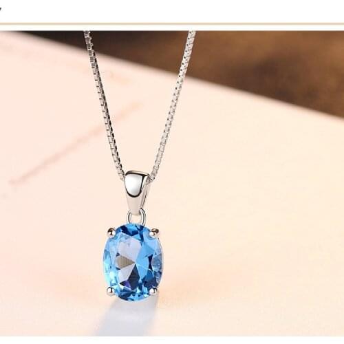 Supply S925 Sterling Silver Sky Blue Topaz Gemstone Pendant Necklace Ladies Sterling Silver Necklace