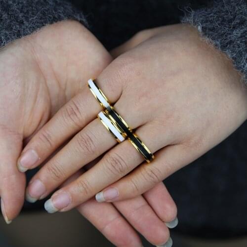 Simple Finger Jewelry Classic Gold Color Open Band White Black Enamel Ring