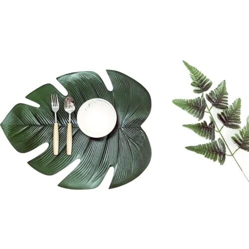 Christmas Ornaments Tablecloths Simulation Tropical Palm Mat PVC Placemat Home Garden Kitchen Dining Pads
