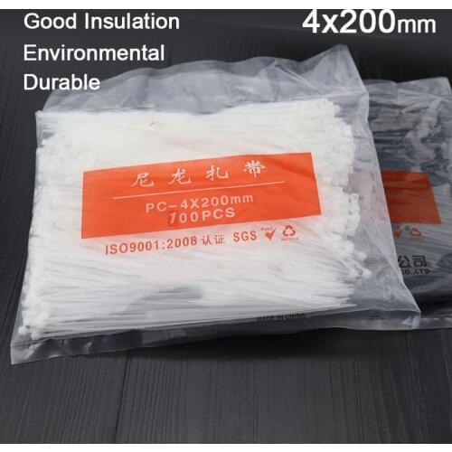 500pcs 4x150/200/250/300 Black White Network Wire Nylon Plastic Self-locking Cable Zip Tie