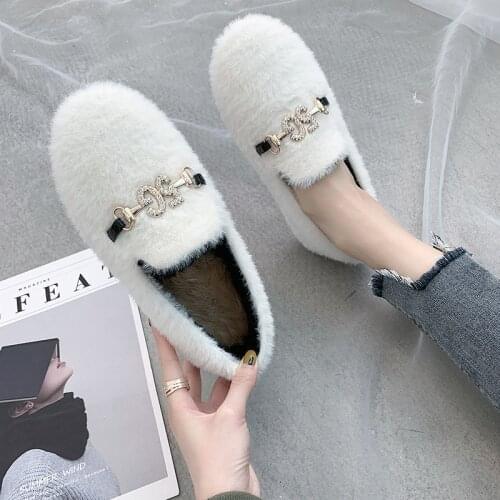 Winter New Fashion Womens Slippers Short Plush Warm Anti-Slip Fluffy Slippers Outdoor Soft Bottom Female Casual Flats Plus Size