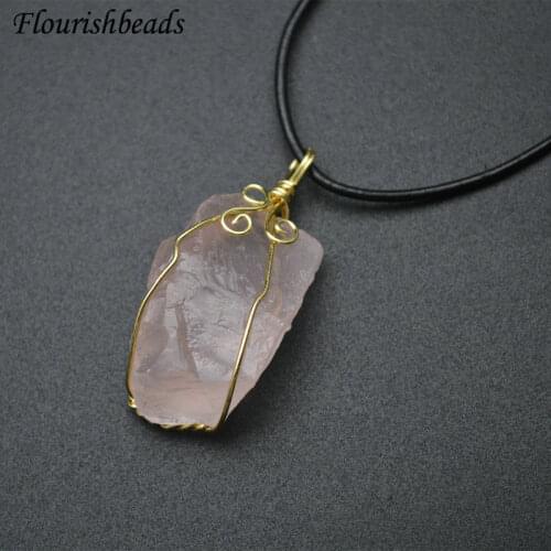 Rough Natural Rose Quartz Irregular Winding Mineral Pendant Healing Gemstone Girlish Necklace Party Gift Fashion Jewelry