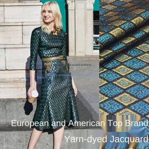 Diamond lattice gold silk yarn-dyed jacquard apparel fabrics, high-end dresses, windbreaker jackets, autumn and winter fabrics