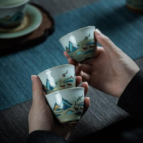 Japanese Antique Stone Celadon Glaze Fulushan Tea Cup Ceramic Kung Fu Small Tea Cup Fragrance-Smelling Cup Tea Cup Bowl