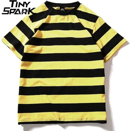 Yellow Black Red White Striped T-Shirt Cotton Vintage Hip Hop Harajuku Tops Tee Men Women Striped Tshirt Streetwear Short Sleeve