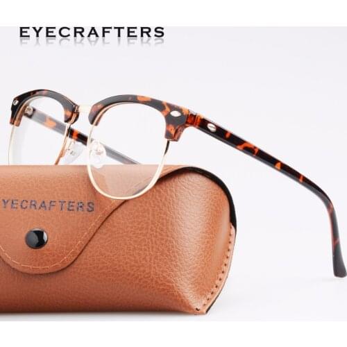 Fashion Tortoise Classic Half Frame Retro Optical EyeGlasses Frame Vintage Semi Rimless Clear Lens Eyeglasses Frames Unisex