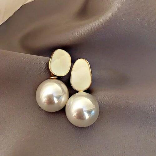 Exknl Wedding Fashion Drop Long Earrings For Women Round Big Party Simulated Pearl Jewelry Dangle Earrings 2020 Christmas Gift