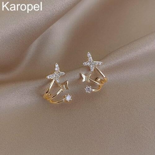 Karopel Exquisite Small Zircon Butterfly Ear Bone Clip Earrings Korean Fashion Jewelry for Woman Party Girls Unusual Earrings