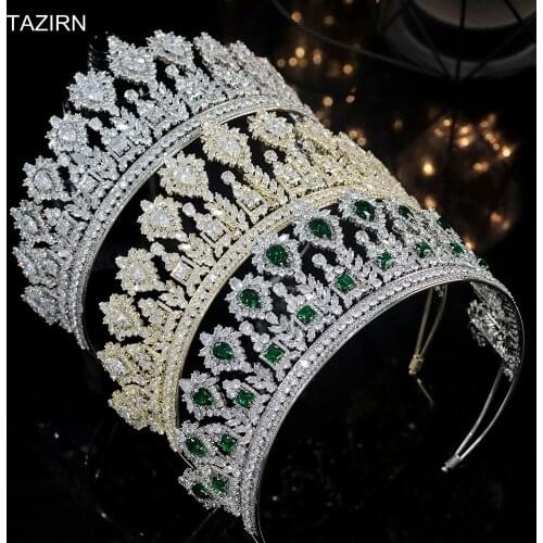 Charming Tall Crowns Luxury CZ Tiaras Wedding Accessories Women Zircon Hair Jewelry Queen Party Headdress Best Gifts for Women