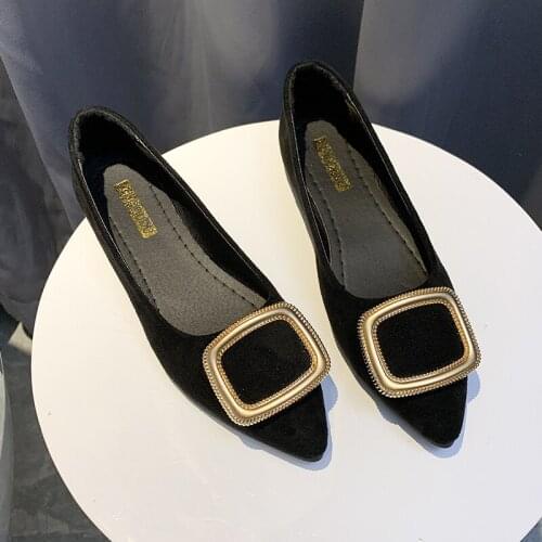 Selling Womens Flat Shoes Frosted Leather Pointed Toe Slip-On Womens Casual Shoes Office Fashion Pattern Female Leisure W33-37